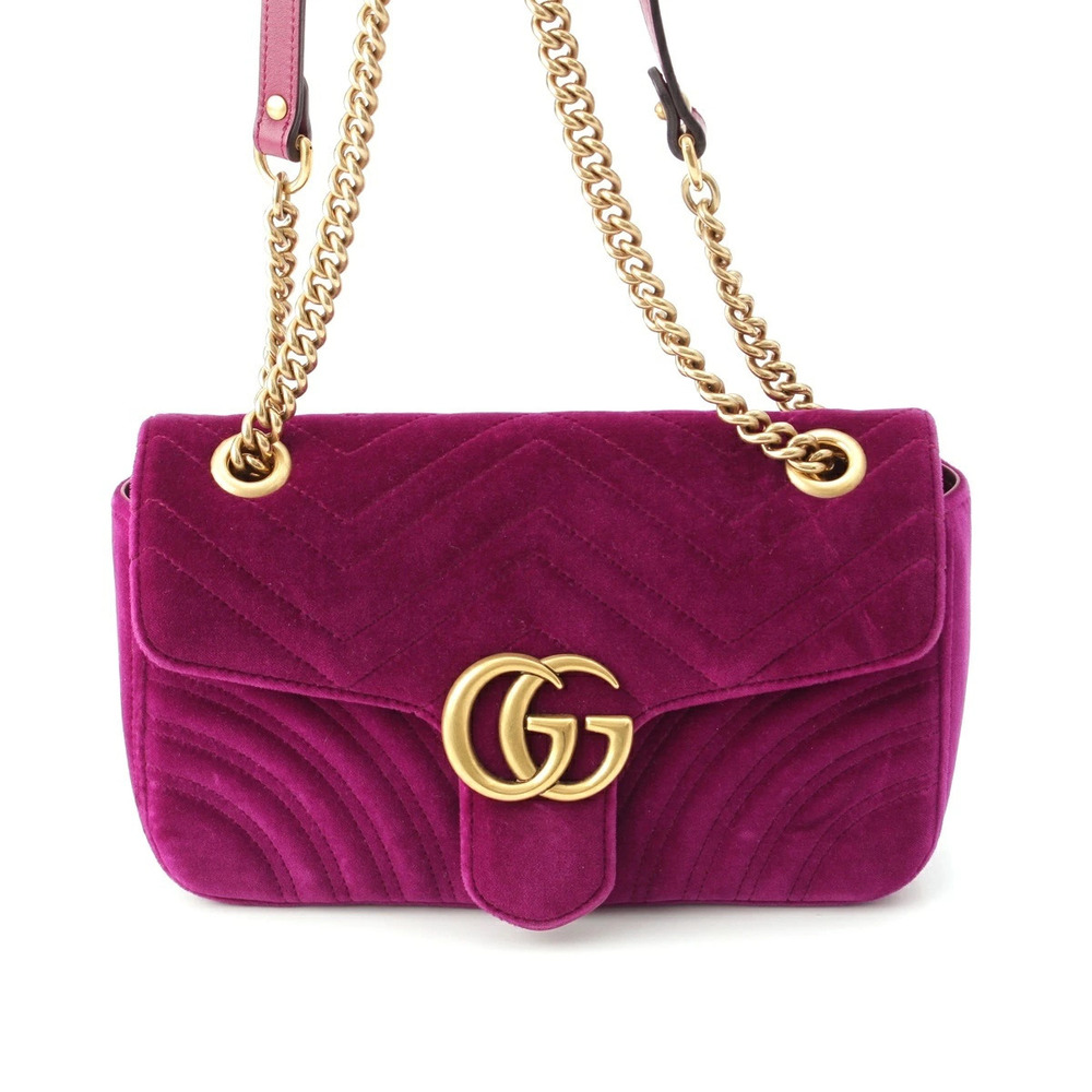 Gucci GG Marmont Velour Chain Shoulder Bag Pink